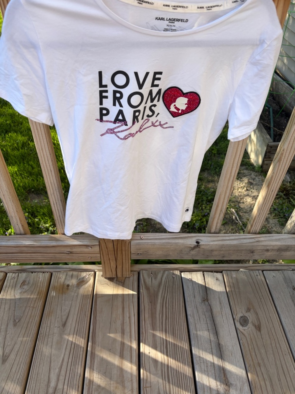 Karl Lagerfeld White Short-Sleeve Tee with Pink Heart Graphic women’s M